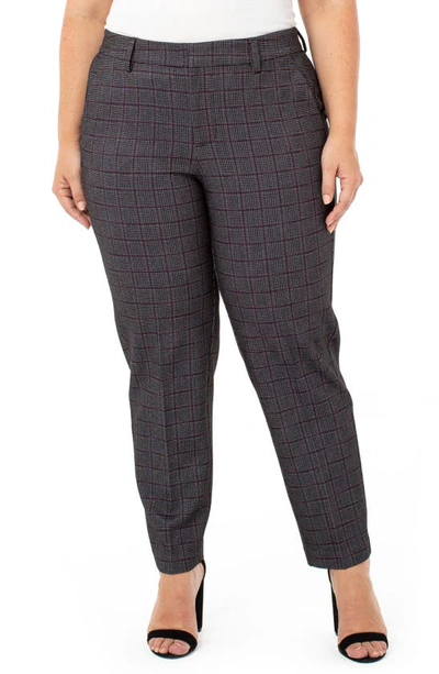 Liverpool Kelsey Plaid Knit Trousers In Gray/red Plaid