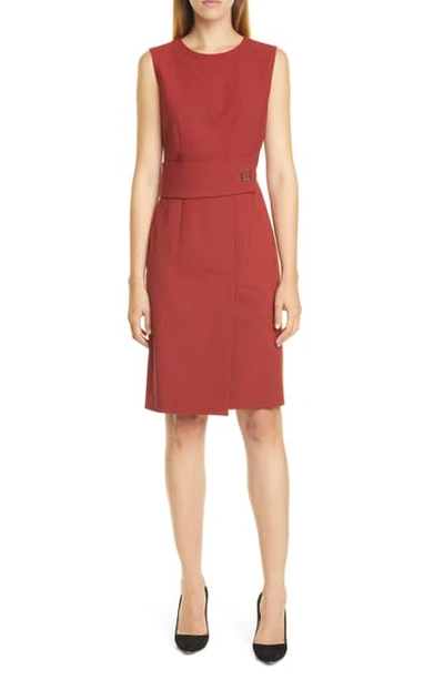 Hugo Boss Dycelia Pinstripe Belt Detail Dress In Ruby Fantasy