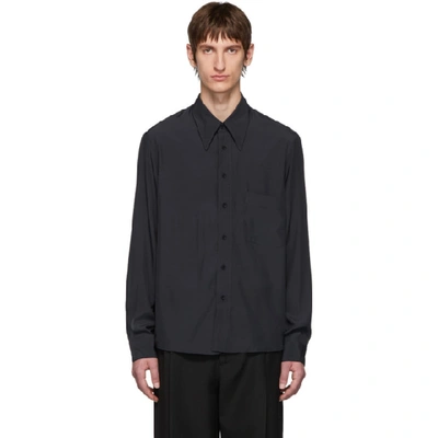 Lemaire Black Satin Shirt In Midnight