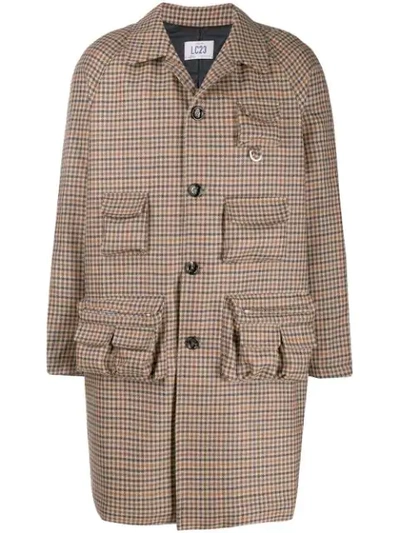 Lc23 Multi-pocket Checked Wool Coat In Brown