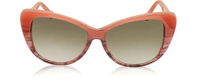 Balenciaga Designer Sunglasses Ba0016 44f Coral Striped Burgundy Cat Eye Women's Sunglasses In Orange/marron Dégradé 