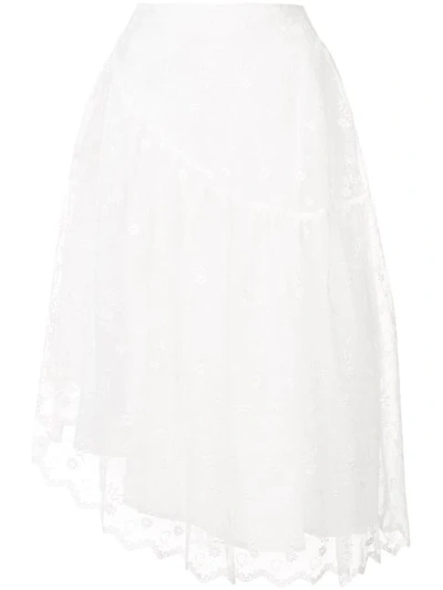 Simone Rocha Broderie-anglaise Trimmed Organza Skirt In White