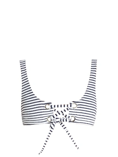 Mara Hoffman Terry Stripe Tie-up Front Bikini Top In Navy White | ModeSens