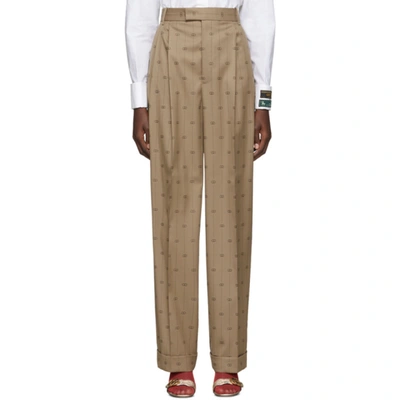 Gucci Gg Striped Wool And Silk Pants In 9702 Beige