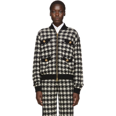 Gucci Black & Off-white Short Houndstooth Bomber In 9207 Natura