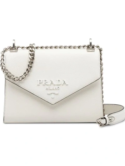 Prada Monochrome Saffiano Leather Shoulder Bag In White