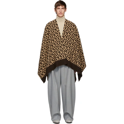 Gucci G Rhombus Wool Cotton Poncho In 9764 Beige