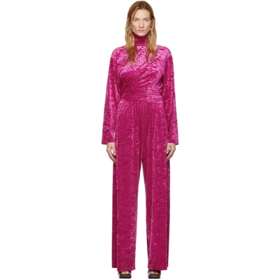 Balenciaga Crushed-velvet Turtleneck Jumpsuit In Pink