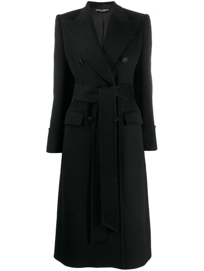 Dolce & Gabbana Double-breasted Woolen Cloth Belted Coat In Black