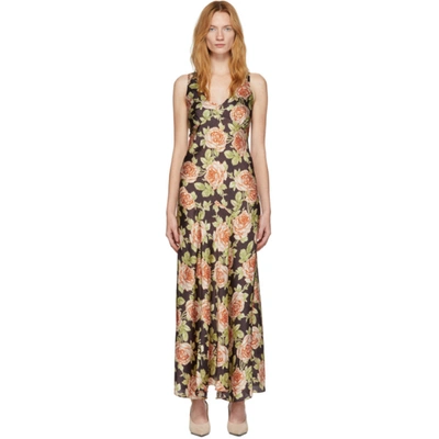 Rabanne Maxikleid Mit Blumen-print In Black Roses