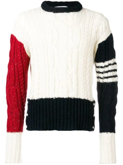 Thom Browne Colour Block Cable Knit Jumper In Black