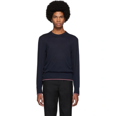 Thom Browne Navy Cashmere Classic Crewneck Sweater In Blue