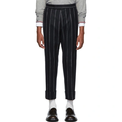 Thom Browne Navy Classic Backstrap Trousers In Navy Supplier Textile: Shadow Stripe Wool Flannel