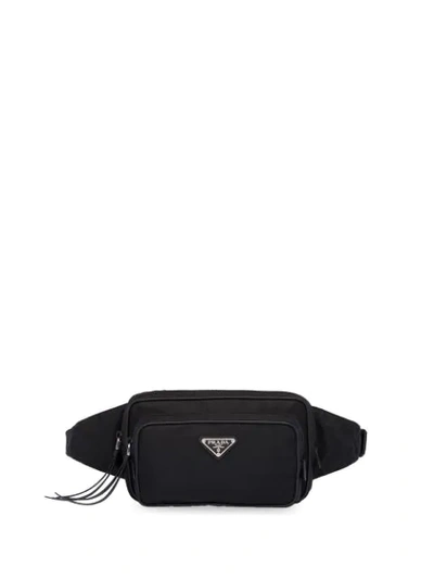 Prada Logo Plaque Belt Bag In Black