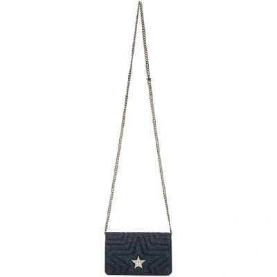 Stella Mccartney Navy Small Glitter Stella Star Bag In Blue