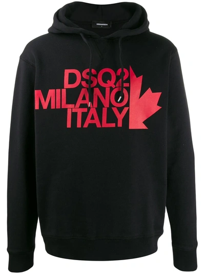 Dsquared2 Printed Cotton Jersey Sweatshirt Hoodie In Black