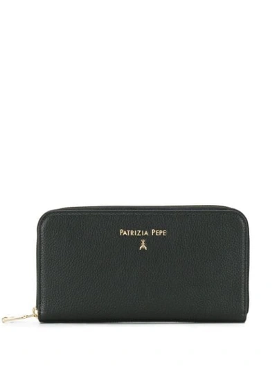 Patrizia Pepe Pebbled Leather Zip-around Wallet In Black