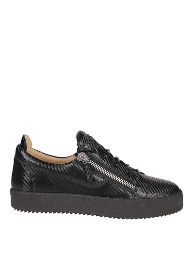 Giuseppe Zanotti Frankie Textured Leather Sneakers In Black