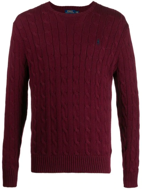 Polo Ralph Lauren Burgundy Cable Knit Cotton Sweater In Red | ModeSens