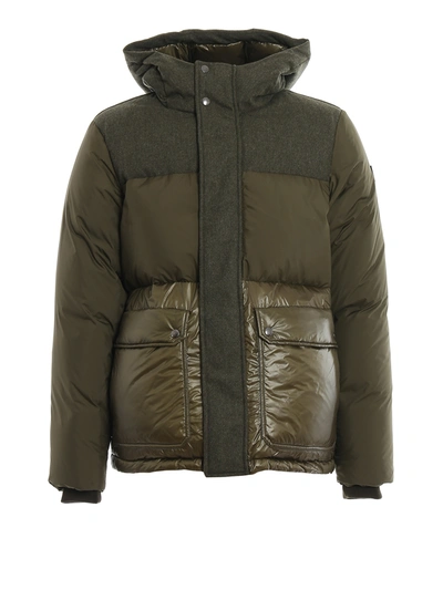 Woolrich Intarsia Mountain Puffer Jacket In Dark Green