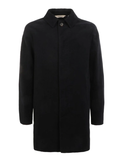 Aspesi Single-breasted Fustian Coat In Black