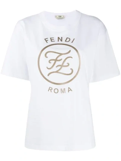 Fendi Golden Logo Cotton T-shirt In White