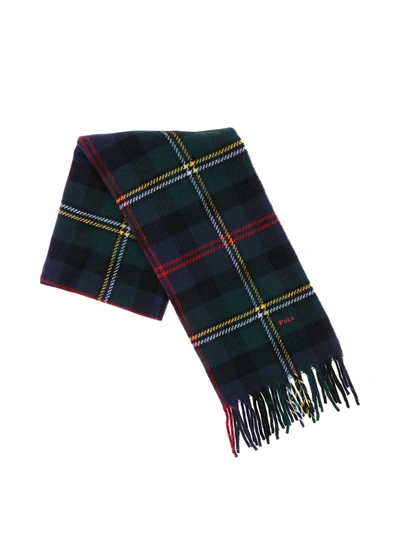 Polo Ralph Lauren Embroidered Logo Fringed Tartan Scarf In Multicolour