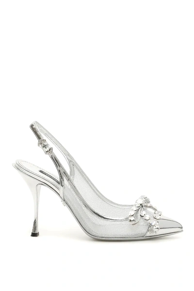 Dolce & Gabbana Lori Bejewelled Slingbacks In Silver