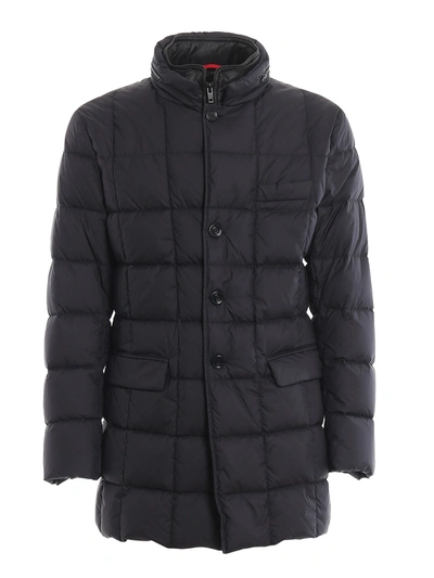 Fay Check Quilted Padded Long Coat In Blue