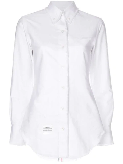 Thom Browne Center-back Stripe Frayed Oxford Shirt In White