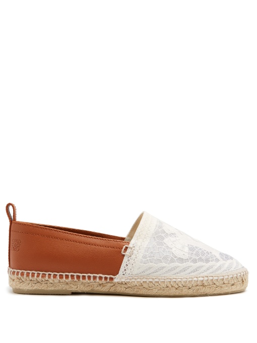 Loewe Broderie-anglaise And Leather Espadrilles In Tan-brown | ModeSens