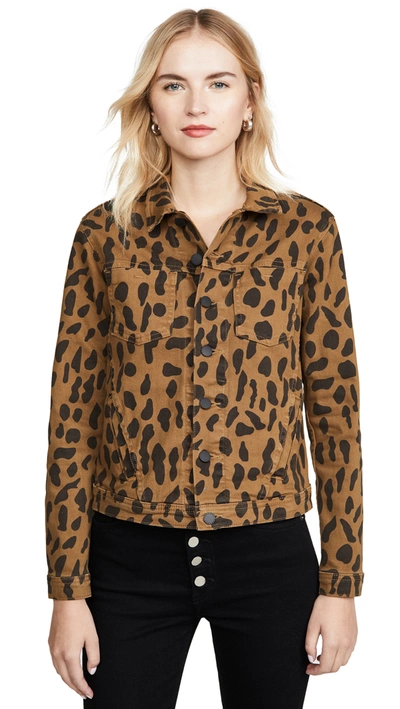 L Agence Celine Cheetah Print Denim Jacket In Multi