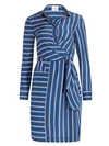 Akris Punto Square-striped Silk Crepe De Chine Shirtdress In Lake Desert Black