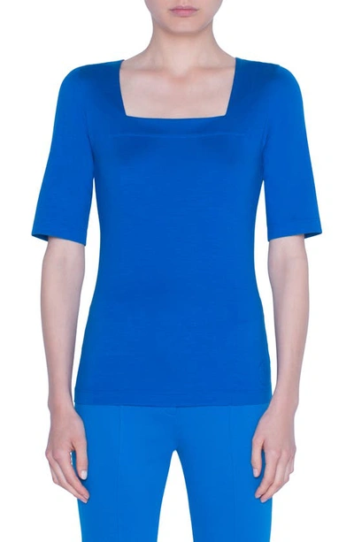 Akris Punto Square-neck Stretch-cotton Jersey Top In Lake