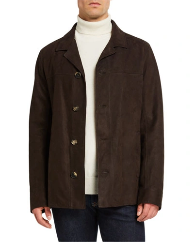 Ajmone Men's Suede Button-front Jacket In Brown