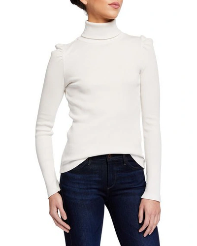 Amo Denim Puff-sleeve Turtleneck Sweater In Vintage White