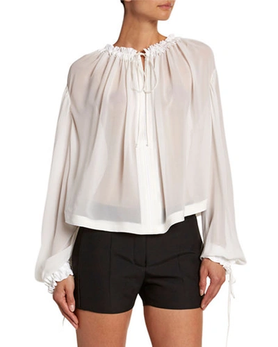Tom Ford Silk Chiffon Smocked Blouse In White