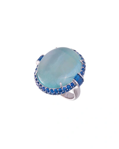 Margot Mckinney Jewelry 18k White Gold Aquamarine & Sapphire Oval Ring