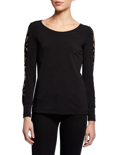 Anatomie Kiara Long-sleeve Jersey Top W/ Golden Sleeve Details In Gold/black
