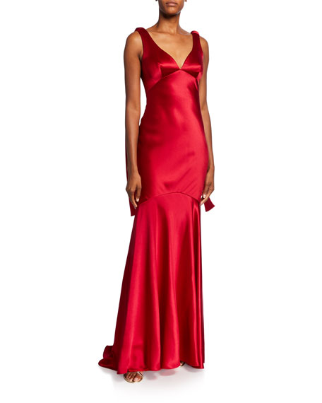 theia v neck satin gown