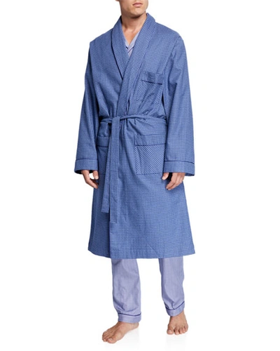 Neiman Marcus Men's Flannel Check Brushed Cotton Robe In Blue