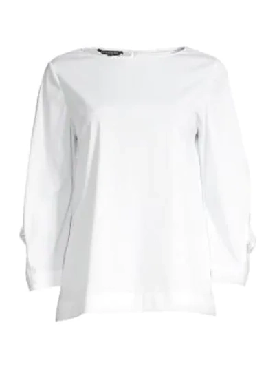 Lafayette 148 June 3/4-sleeve Italian Stretch Cotton Blouse In White