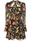 Alexis Morgana Floral Long-sleeve Tie-neck Dress In Black Nouveau