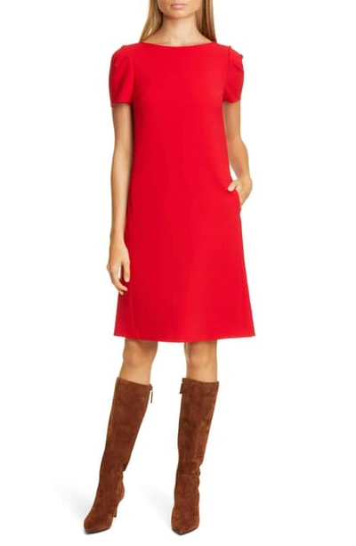 Lafayette 148 Cohen Short-sleeve Finesse Crepe Shift Dress In Red Currant