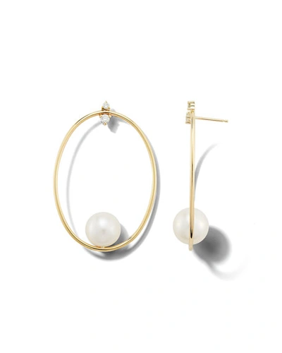 Mizuki 14k Gold Large Oval & Pearl Drop Earrings
