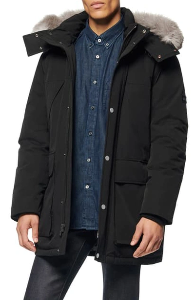 Andrew Marc Men's Down-filled Parka Coat W/ Fox Fur-trim In Black