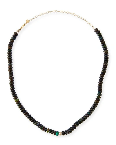 Sydney Evan 14k Diamond-bead Ethiopian Opal Necklace In Blue