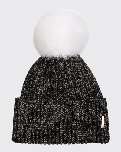 Gorski Metallic Wool Blend Hat W/ Fox Fur Pompom In Black