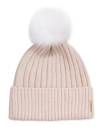 Gorski Metallic Wool Blend Hat W/ Fox Fur Pompom In Pink