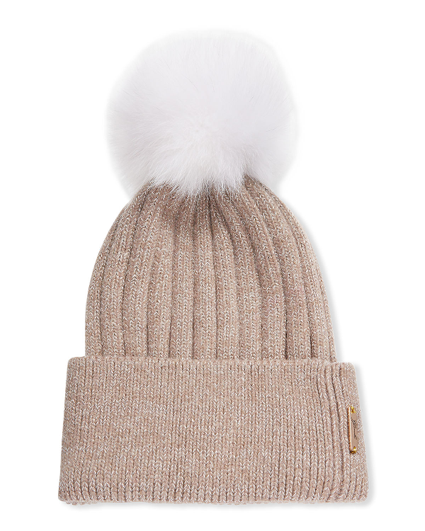 Gorski Metallic Wool Blend Hat W/ Fox Fur Pompom In Taupe | ModeSens
